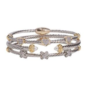 The Stack 14k Gold Plated Rhodium Cable Bracelet Set CZ Accents Magnetic Closure